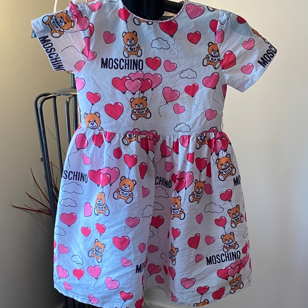 Moschino Heart and Teddy Print Dress - Pink and White